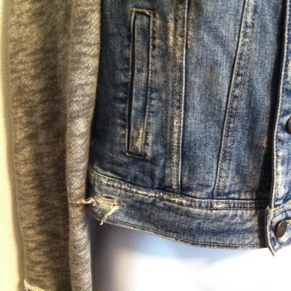 FREE PEOPLE Knit Hooded Denim Jean Jacket Deconstructed Distressed F433J138A - Picture 7 of 13
